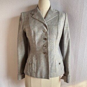 1950s Woman's Blue Gray Tweed Nipped Waist Career Blazer Jacket